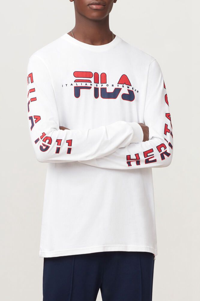 Fila T-Shirt Christophe Long Sleeve Mens White - India BVK-851690